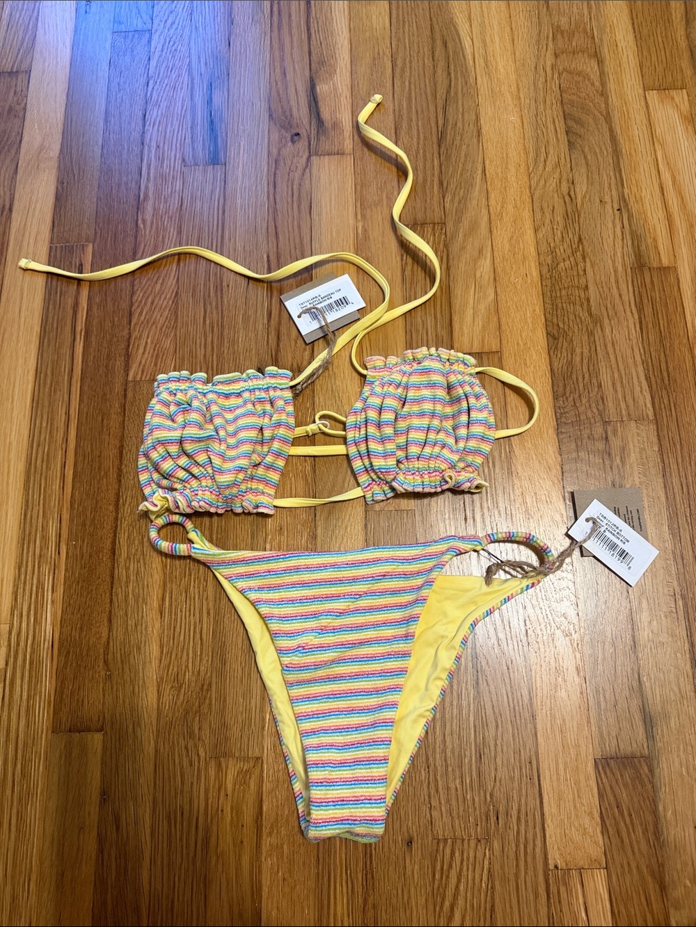 Yellow Striped Ruched Bikini Set - Women